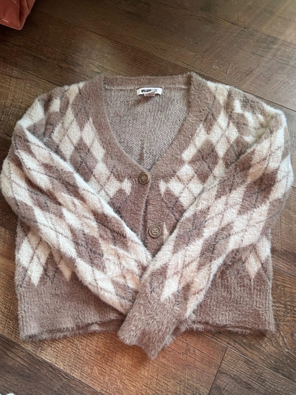 William Rast Brown & Cream Argyle Fuzzy V-Neck Cardigan